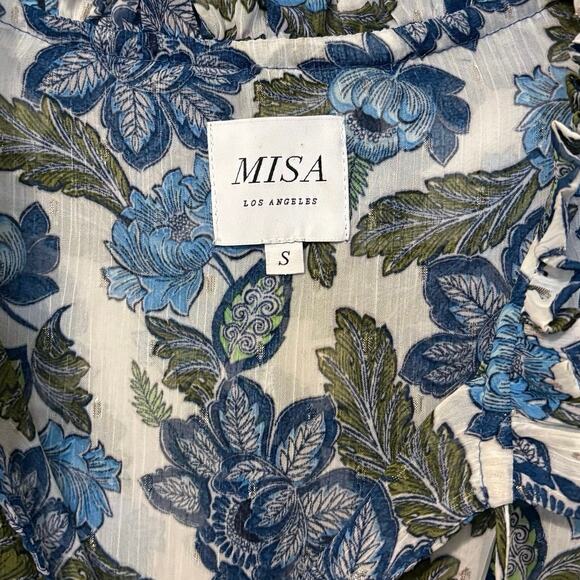 Revolve MISA Los Angeles Blue Green Floral Maria Ruffle Blouse Size Small - Picture 5 of 9